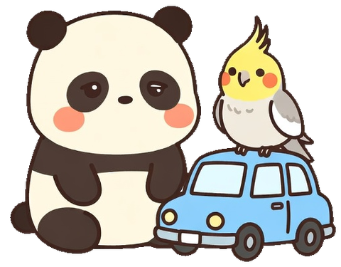 花花和小汽车，小玄站在车顶上